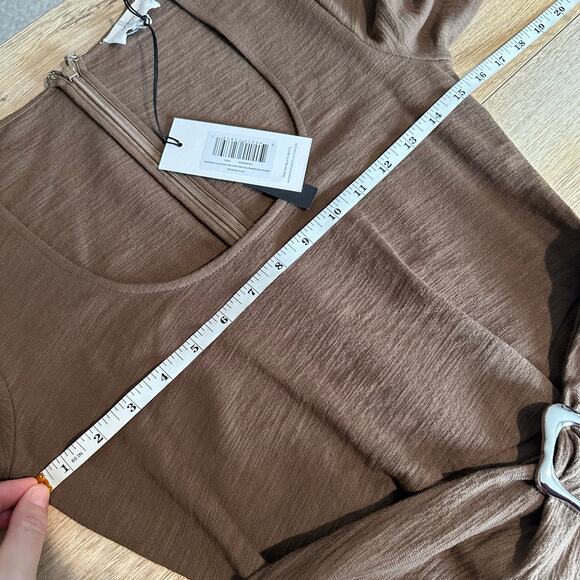 Who What Wear Collection Sabrina Textured Wrap Midi Dress Brown S - Picture 9 of 10